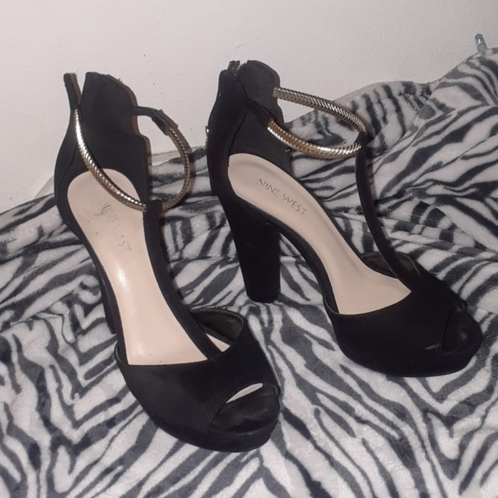 Black and gold heels